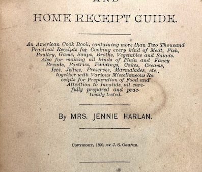 (New York) Jennie Harlan.  The Sunnyside Cook Book and Home Receipt Guide. Sale