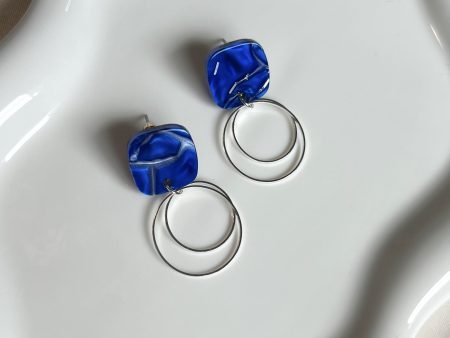 Blue and opal square stud drops Online Hot Sale