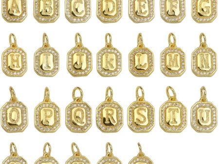 Gold cz bordered letter charms Sale