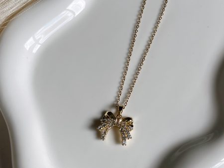 CZ golden bow necklace Cheap